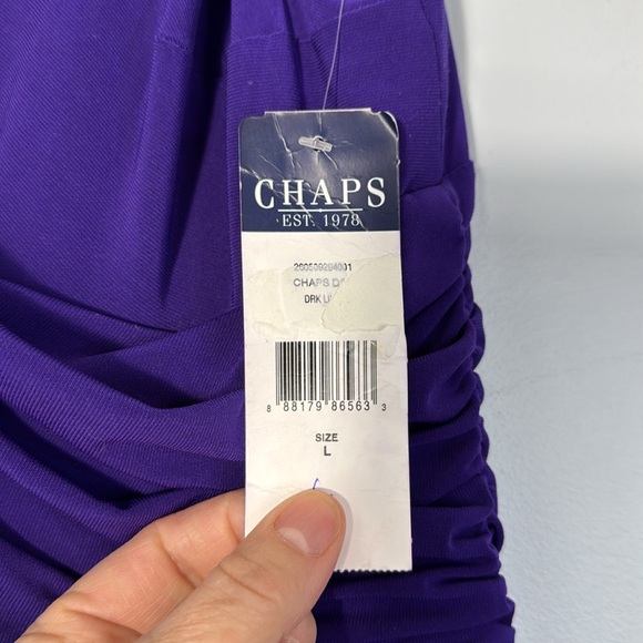 Chaps Dress Purple Ruched Midi Faux Wrap Sleeveless Sheath in Size L NWT - Picture 11 of 12